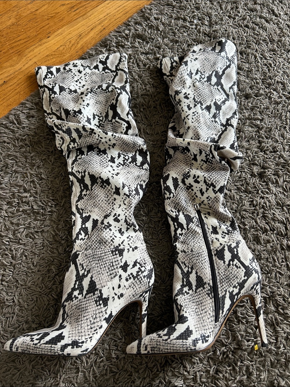 Jessica Simpson Snake-Print Knee-High / Thigh Stiletto Boots - Black & White 8.5